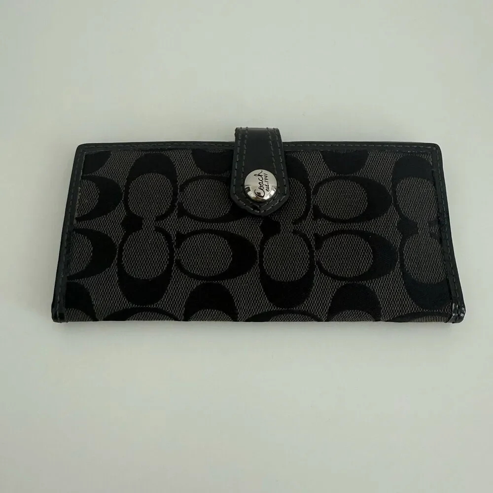 Coach Vtg Y2K Black Signature C Jacquard Long Canvas Wallet Minimalist Old Money